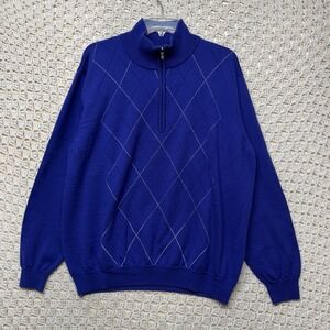FootJoy Sweater Mens XL Purple Argyle Diamond Print 100% Wool Quarter Zip